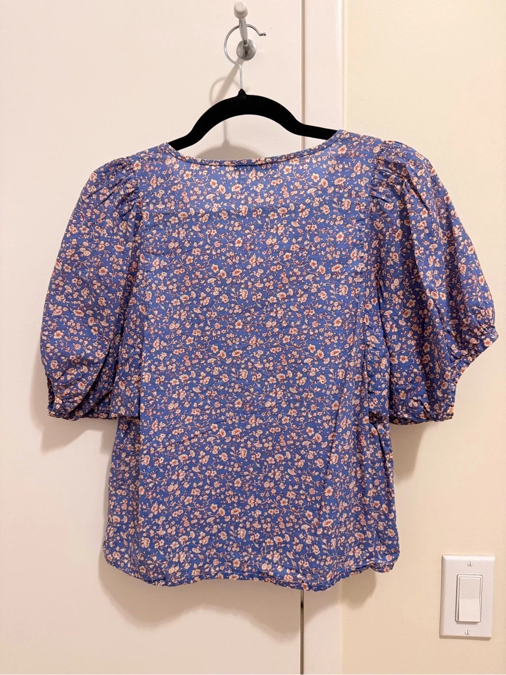 Madewell Lavender-Blue Floral Puff Sleeve Top